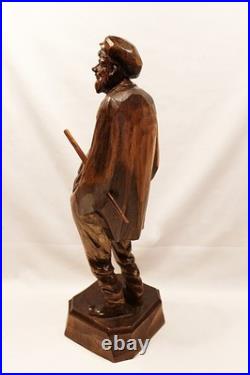 French-Canadian Man Wood Sculpture by Paul Emile Caron St. Jean Port Joli