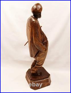 French-Canadian Man Wood Sculpture by Paul Emile Caron St. Jean Port Joli