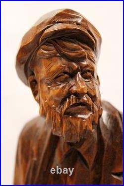 French-Canadian Man Wood Sculpture by Paul Emile Caron St. Jean Port Joli
