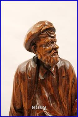 French-Canadian Man Wood Sculpture by Paul Emile Caron St. Jean Port Joli
