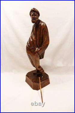 French-Canadian Man Wood Sculpture by Paul Emile Caron St. Jean Port Joli
