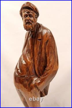 French-Canadian Man Wood Sculpture by Paul Emile Caron St. Jean Port Joli
