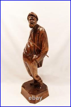 French-Canadian Man Wood Sculpture by Paul Emile Caron St. Jean Port Joli