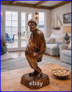 French-Canadian Man Wood Sculpture by Paul Emile Caron St. Jean Port Joli