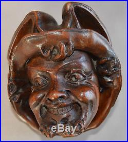 French Decorative Gothic Hand Carved Wood Sculpture Figurine Figure Man Face
