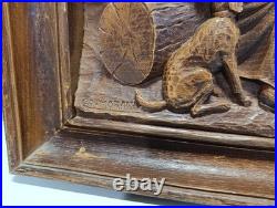 French Hand-Carved Wooden Relief Wall Art Alpine Village Scene MORAND Signed