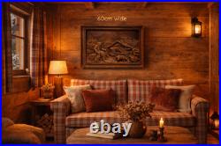 French Hand-Carved Wooden Relief Wall Art Alpine Village Scene MORAND Signed