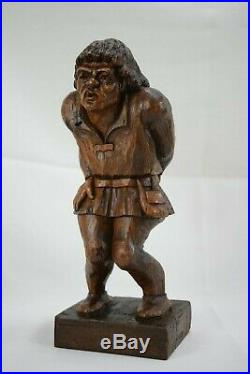 French Vintage Hand Carved Wood Sculpture Statue of Quasimodo The Hunchback