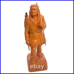 G Hovington Saguenay Quebec Canada Hand Carved Wood Indian Statue Signed 8.25