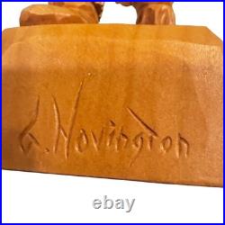 G Hovington Saguenay Quebec Canada Hand Carved Wood Indian Statue Signed 8.25
