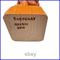 G Hovington Saguenay Quebec Canada Hand Carved Wood Indian Statue Signed 8.25
