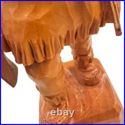 G Hovington Saguenay Quebec Canada Hand Carved Wood Indian Statue Signed 8.25