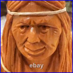 G Hovington Saguenay Quebec Canada Hand Carved Wood Indian Statue Signed 8.25