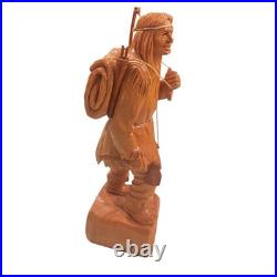 G Hovington Saguenay Quebec Canada Hand Carved Wood Indian Statue Signed 8.25