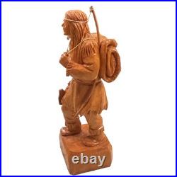 G Hovington Saguenay Quebec Canada Hand Carved Wood Indian Statue Signed 8.25