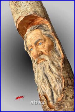 Gandalf lord of the rings decor, chestnut log wood spirit carving SMALL VERSION