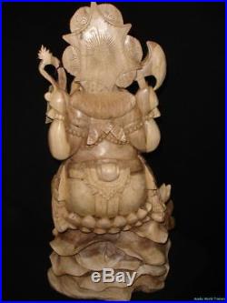 Ganesh Remover Obstacles Wise Elephant Sculpture Carved Wood Bali art statue 27