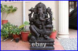 Ganesha Statue Wooden Hand carved Sculpture Hindu God Ganesh 3ft Temple Ganpati