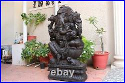 Ganesha Statue Wooden Hand carved Sculpture Hindu God Ganesh 3ft Temple Ganpati