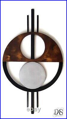 Geometric Abstract Wood Metal Wall sculpture, Contemporary Brown Wall Art 43x22