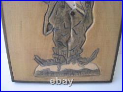 George Updegraff, Charlie Chaplin Wood Carving Picture Signed 1988 Vintage Rare