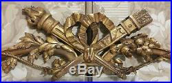 Gilted flower bow ribbon carving pediment Antique french architectural salvage