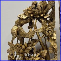 Giltwood Carved Panels. 22 inch Tall Floral & Phoenix Relief -Wood Sculpture