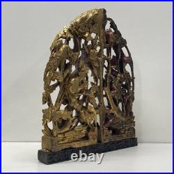 Giltwood Carved Panels. 22 inch Tall Floral & Phoenix Relief -Wood Sculpture