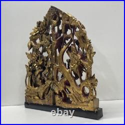 Giltwood Carved Panels. 22 inch Tall Floral & Phoenix Relief -Wood Sculpture
