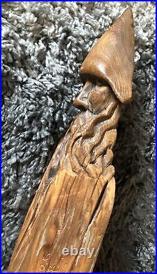 Gnome Wood Spirit Carving Carved Forest Face Wall Art Sculpture JACK LESLIN 16