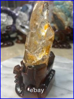 Golden Healer Fish Carving with custom wood stand