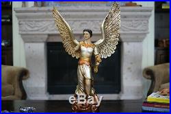 Gorgeous Archangel Sculpture Solid Wood Hand Carved Religious Art Mexico