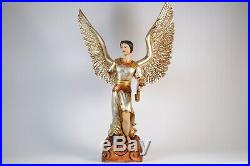 Gorgeous Archangel Sculpture Solid Wood Hand Carved Religious Art Mexico