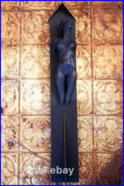 Gorgeous Vintage Wood Carving Wall Hanging Nude Sculpture Lady Justice Signed