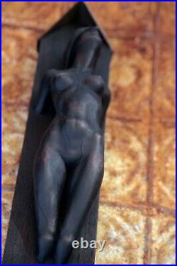 Gorgeous Vintage Wood Carving Wall Hanging Nude Sculpture Lady Justice Signed