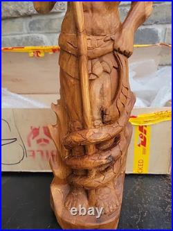 Greek God of Sea Poseidon & Trident Statue Totem Pole Solid Teak Hand Carved