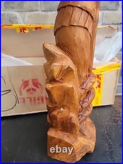 Greek God of Sea Poseidon & Trident Statue Totem Pole Solid Teak Hand Carved