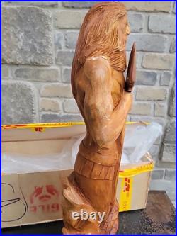 Greek God of Sea Poseidon & Trident Statue Totem Pole Solid Teak Hand Carved