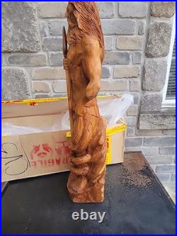 Greek God of Sea Poseidon & Trident Statue Totem Pole Solid Teak Hand Carved