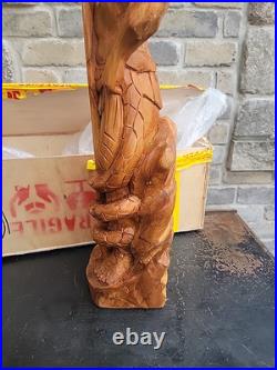 Greek God of Sea Poseidon & Trident Statue Totem Pole Solid Teak Hand Carved
