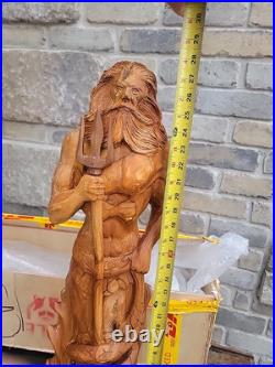Greek God of Sea Poseidon & Trident Statue Totem Pole Solid Teak Hand Carved