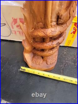 Greek God of Sea Poseidon & Trident Statue Totem Pole Solid Teak Hand Carved