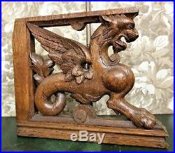 Griffin lion dragon wood carving panel Antique french oak architectural salvage