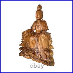 Guanyin Goddess Bodhisattva Statue Hand Carved Wood Carving Sculpture Asian Art