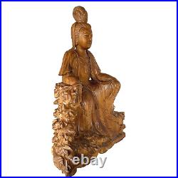 Guanyin Goddess Bodhisattva Statue Hand Carved Wood Carving Sculpture Asian Art