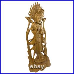 Guanyin Statue Wood Carving Bodhisattva Goddess Compassion Sculpture Bali Art