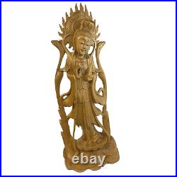 Guanyin Statue Wood Carving Bodhisattva Goddess Compassion Sculpture Bali Art