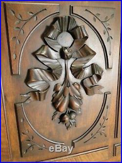 HAND CARVED WOOD PANEL ANTIQUE FRENCH Mahogany SALVAGED CARVING Rare