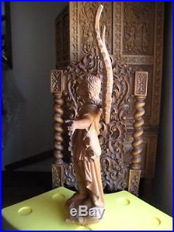 HAND-CARVED-WOOD-SAINT-SCULPTURE ARCHANGEL -ANGEL-statue-RELIGIOUS