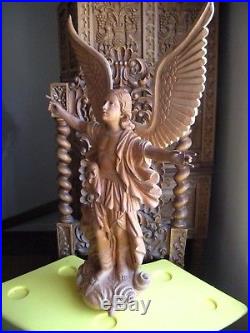 HAND-CARVED-WOOD-SAINT-SCULPTURE ARCHANGEL -ANGEL-statue-RELIGIOUS